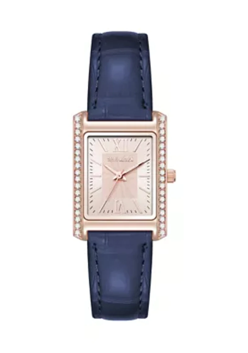 Rose Tone Blue Crystal Accented Strap Watch