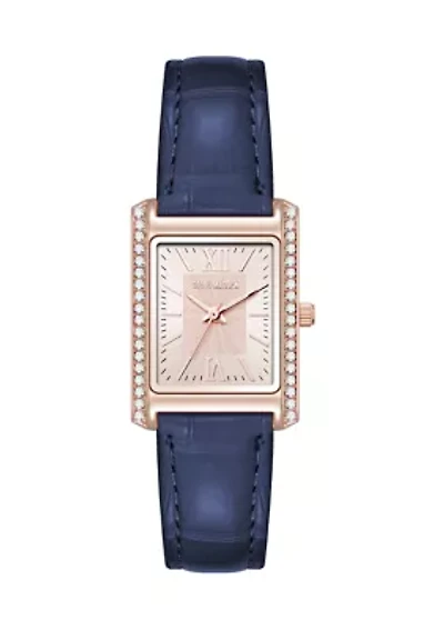 Rose Tone Blue Crystal Accented Strap Watch