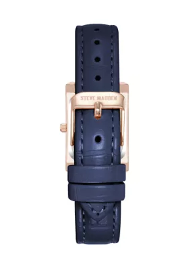 Rose Tone Blue Crystal Accented Strap Watch