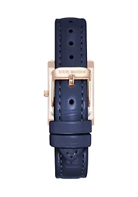 Rose Tone Blue Crystal Accented Strap Watch