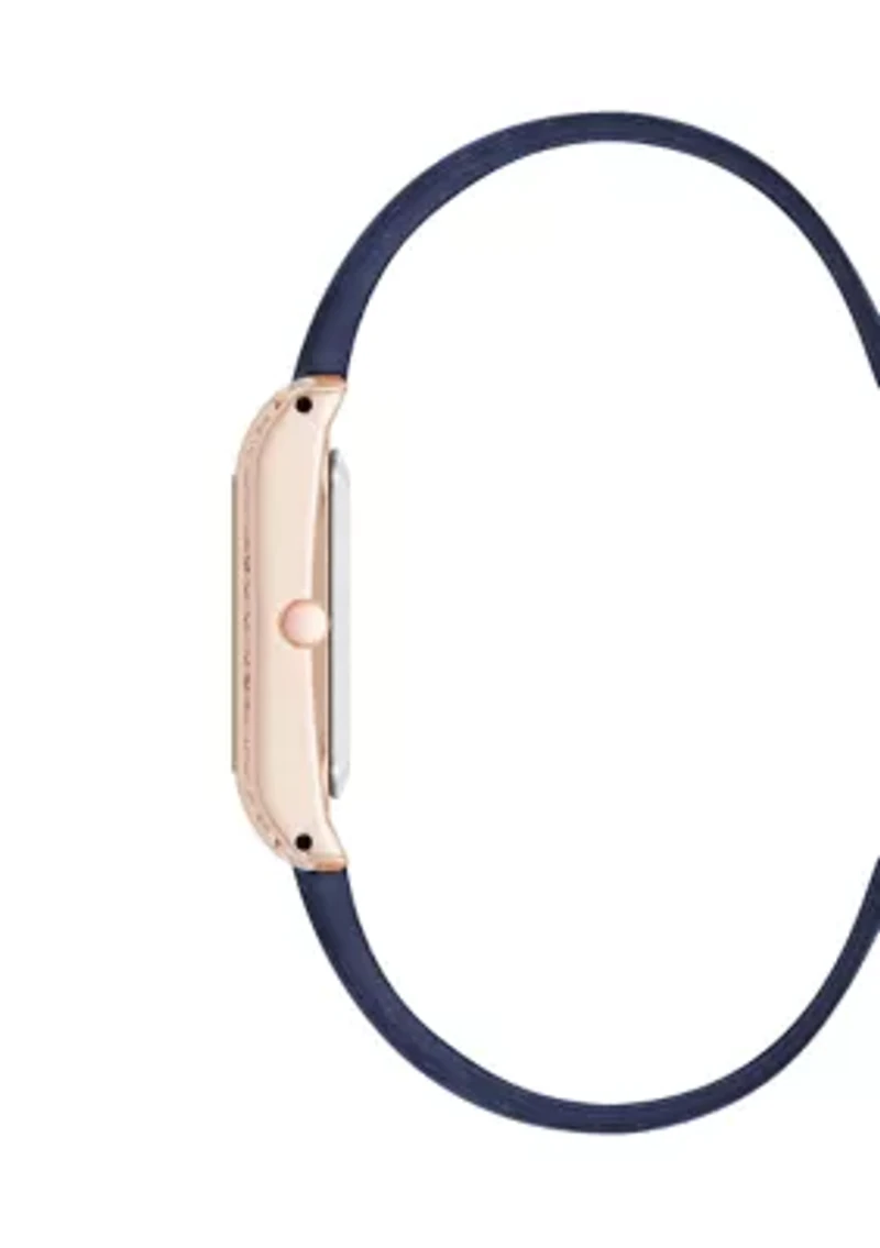 Rose Tone Blue Crystal Accented Strap Watch