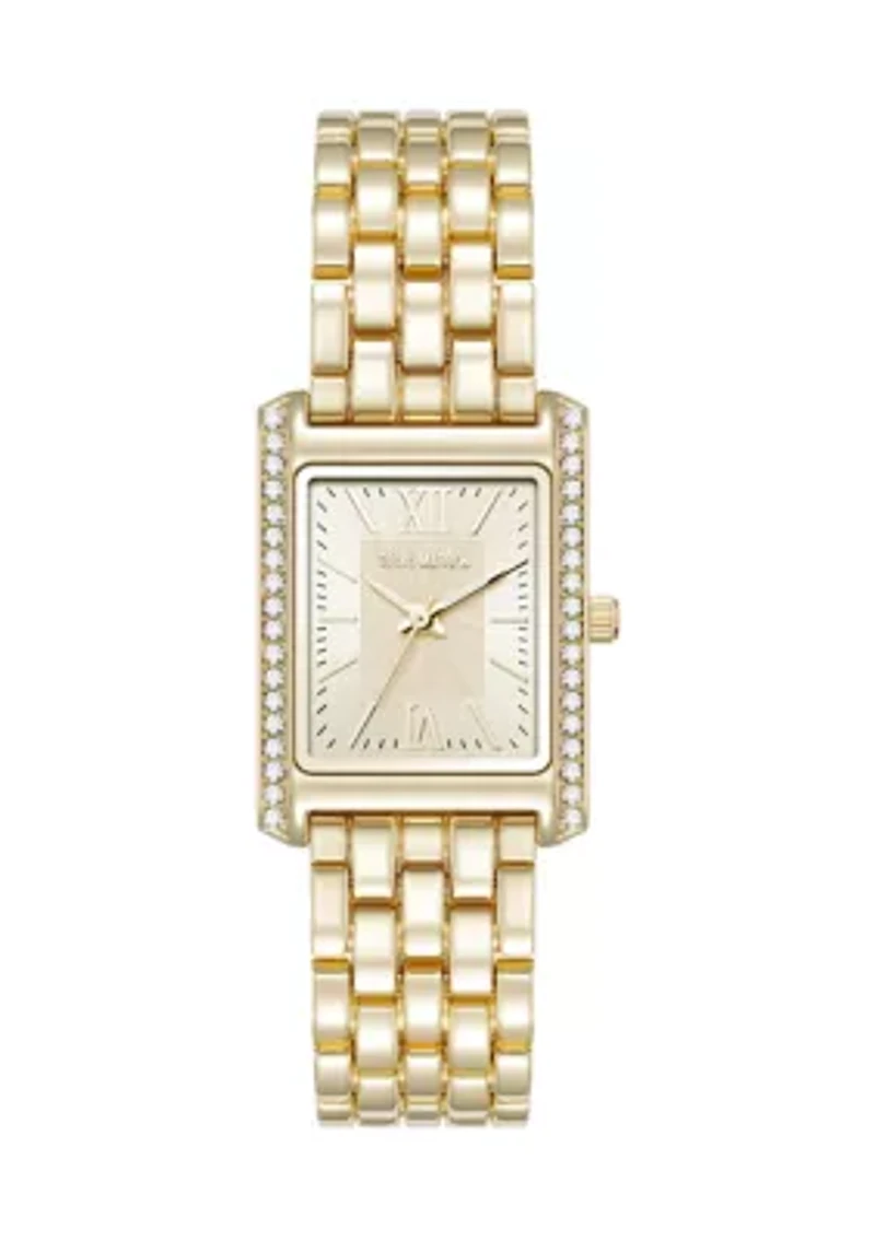 Crystal Accented Gold Tone Bracelet Watch