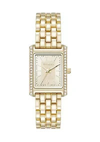  Crystal Accented Gold Tone Bracelet Watch