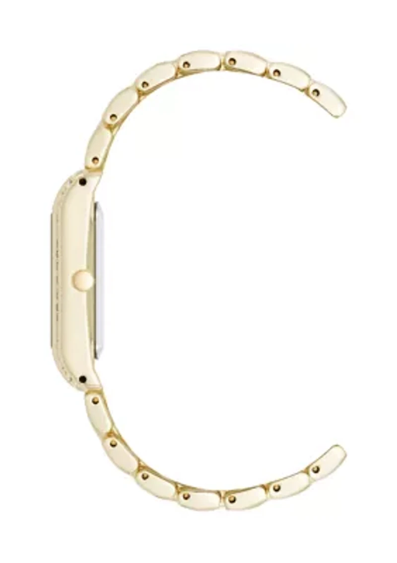  Crystal Accented Gold Tone Bracelet Watch