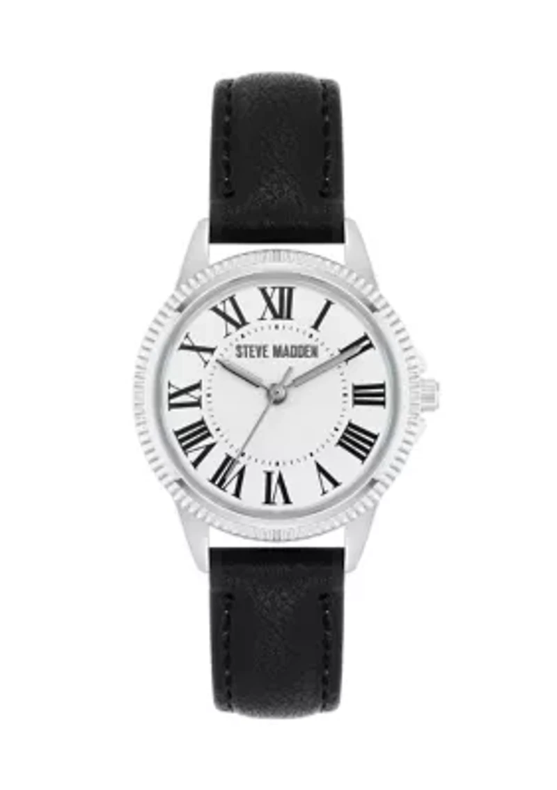 Premium Roman Numeral Black PU Leather Band Watch