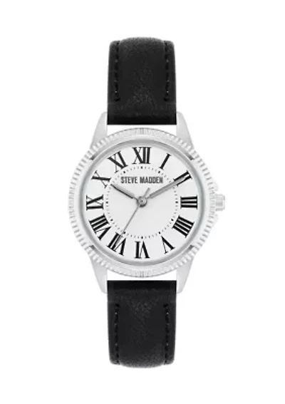 Premium Roman Numeral Black PU Leather Band Watch