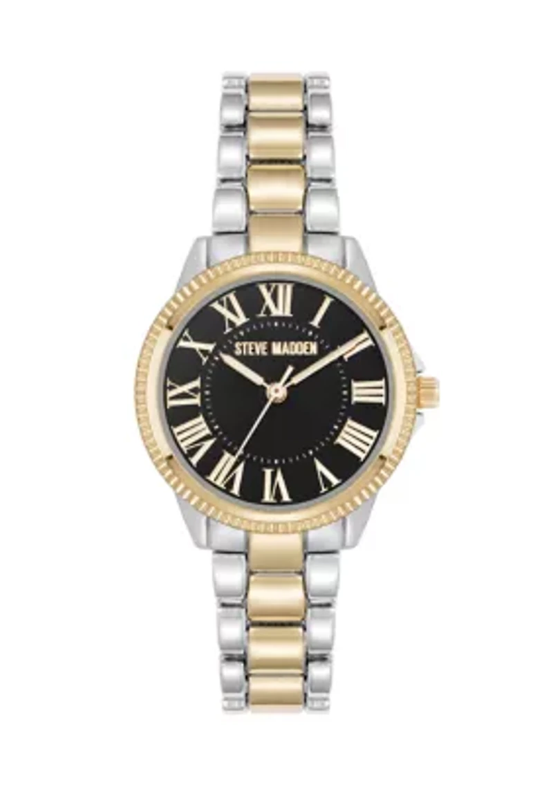 Roman Numeral Two-Tone Alloy Metal Bracelet Watch