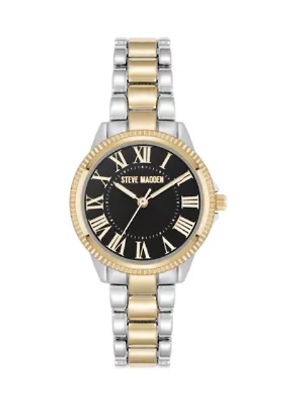 Roman Numeral Two-Tone Alloy Metal Bracelet Watch