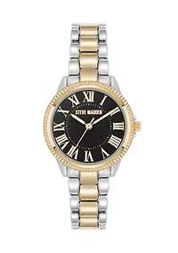 Roman Numeral Two-Tone Alloy Metal Bracelet Watch