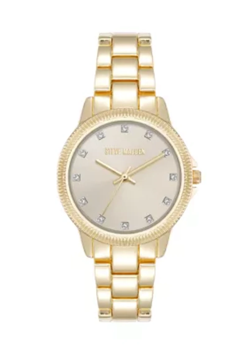 Casual Gold-Tone Alloy Metal Crystal Accented Bracelet Watch