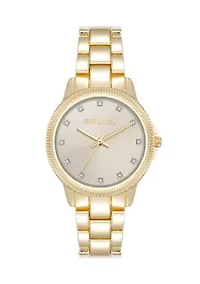 Casual Gold-Tone Alloy Metal Crystal Accented Bracelet Watch