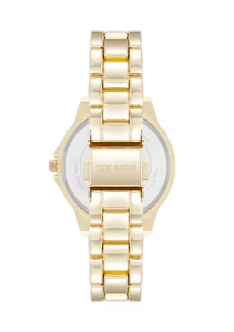 Casual Gold-Tone Alloy Metal Crystal Accented Bracelet Watch