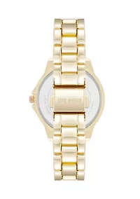 Casual Gold-Tone Alloy Metal Crystal Accented Bracelet Watch
