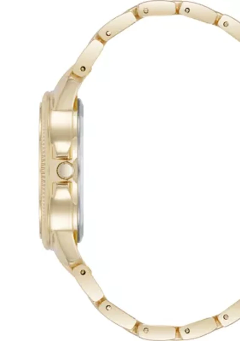 Casual Gold-Tone Alloy Metal Crystal Accented Bracelet Watch