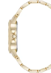 Casual Gold-Tone Alloy Metal Crystal Accented Bracelet Watch