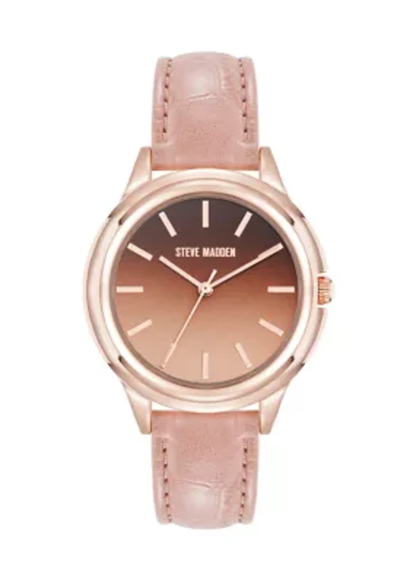  Crocograin Pattern Pink Strap Watch