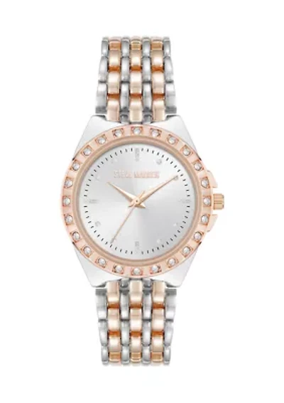 Rose Silver Tone Crystal Accented Bezel Watch