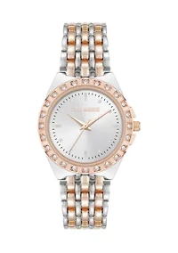 Rose Silver Tone Crystal Accented Bezel Watch