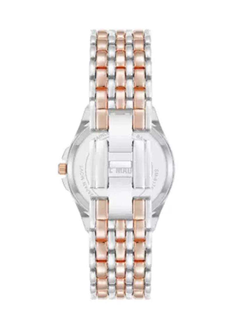 Rose Silver Tone Crystal Accented Bezel Watch