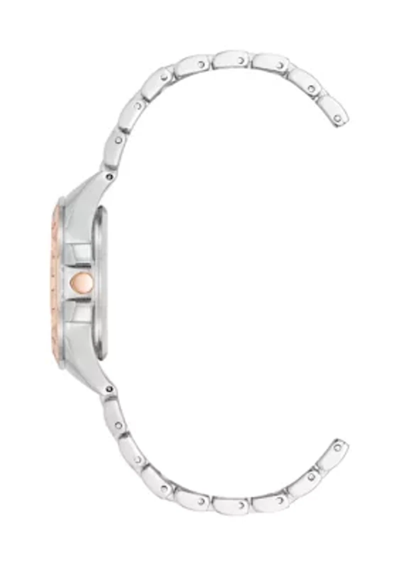 Rose Silver Tone Crystal Accented Bezel Watch