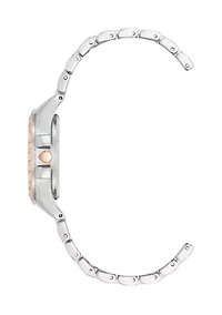 Rose Silver Tone Crystal Accented Bezel Watch