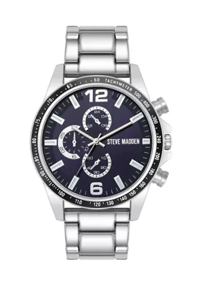 Modern Navy Dial and Silver-Tone Alloy Metal Watch