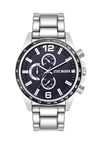 Modern Navy Dial and Silver-Tone Alloy Metal Watch