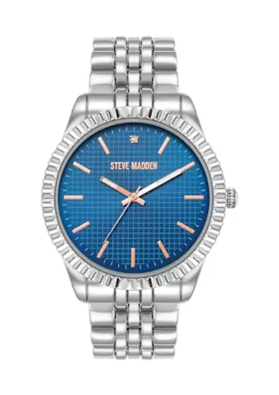  Coin Edge Navy and Silver Tone Alloy Metal Watch
