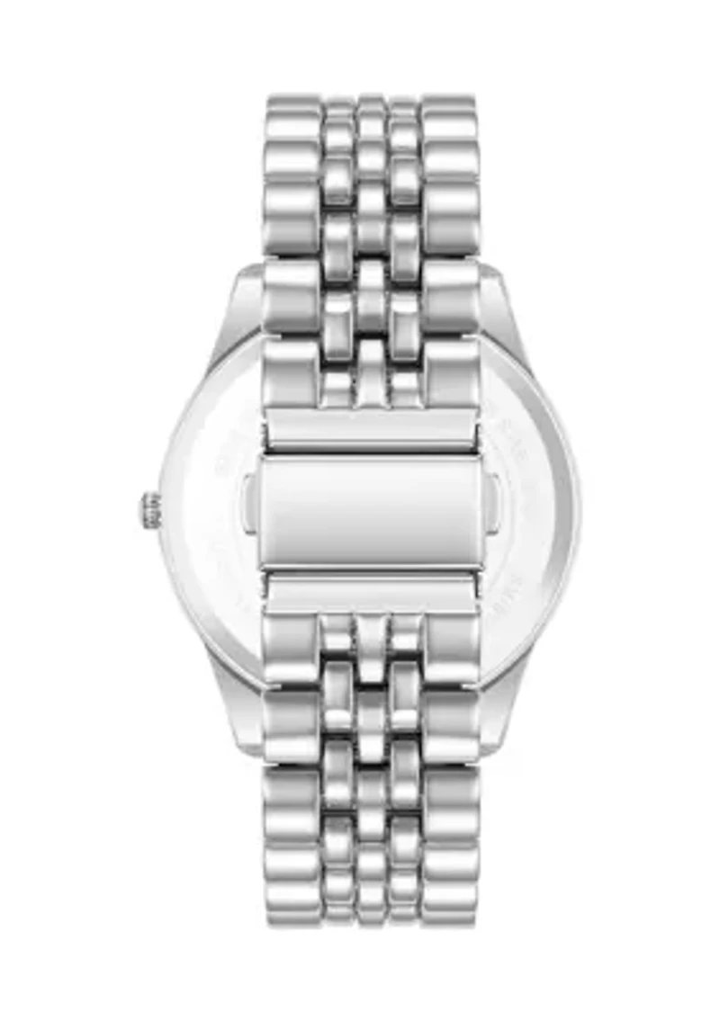  Coin Edge Navy and Silver Tone Alloy Metal Watch
