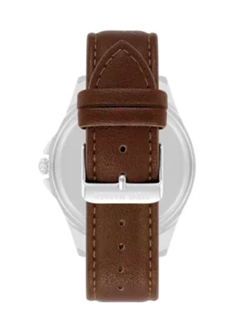 Signature Green and Brown Faux Leather Silver Tone Alloy Metal Watch