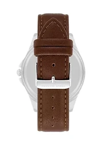 Signature Green and Brown Faux Leather Silver Tone Alloy Metal Watch