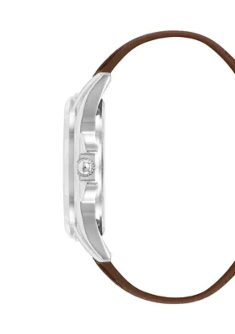 Signature Green and Brown Faux Leather Silver Tone Alloy Metal Watch