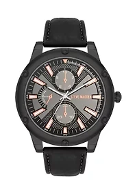 Sleek Black Faux Leather and Dark Gray Alloy Metal Watch