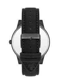 Sleek Black Faux Leather and Dark Gray Alloy Metal Watch