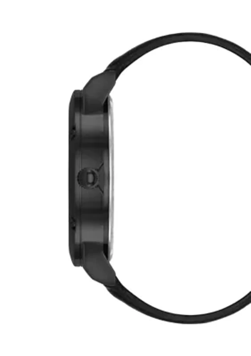 Sleek Black Faux Leather and Dark Gray Alloy Metal Watch