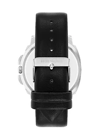 Vivid Light Blue Dial Black Faux Leather Watch