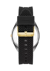 Bold Black Textured Silicone and Gold Tone Alloy Metal Watch