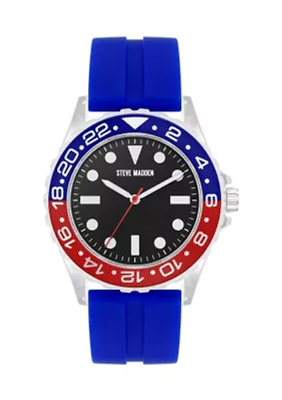 Premium Blue Silicone and Silver Tone Alloy Metal Watch