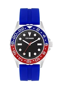 Premium Blue Silicone and Silver Tone Alloy Metal Watch