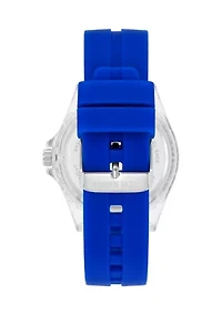 Premium Blue Silicone and Silver Tone Alloy Metal Watch