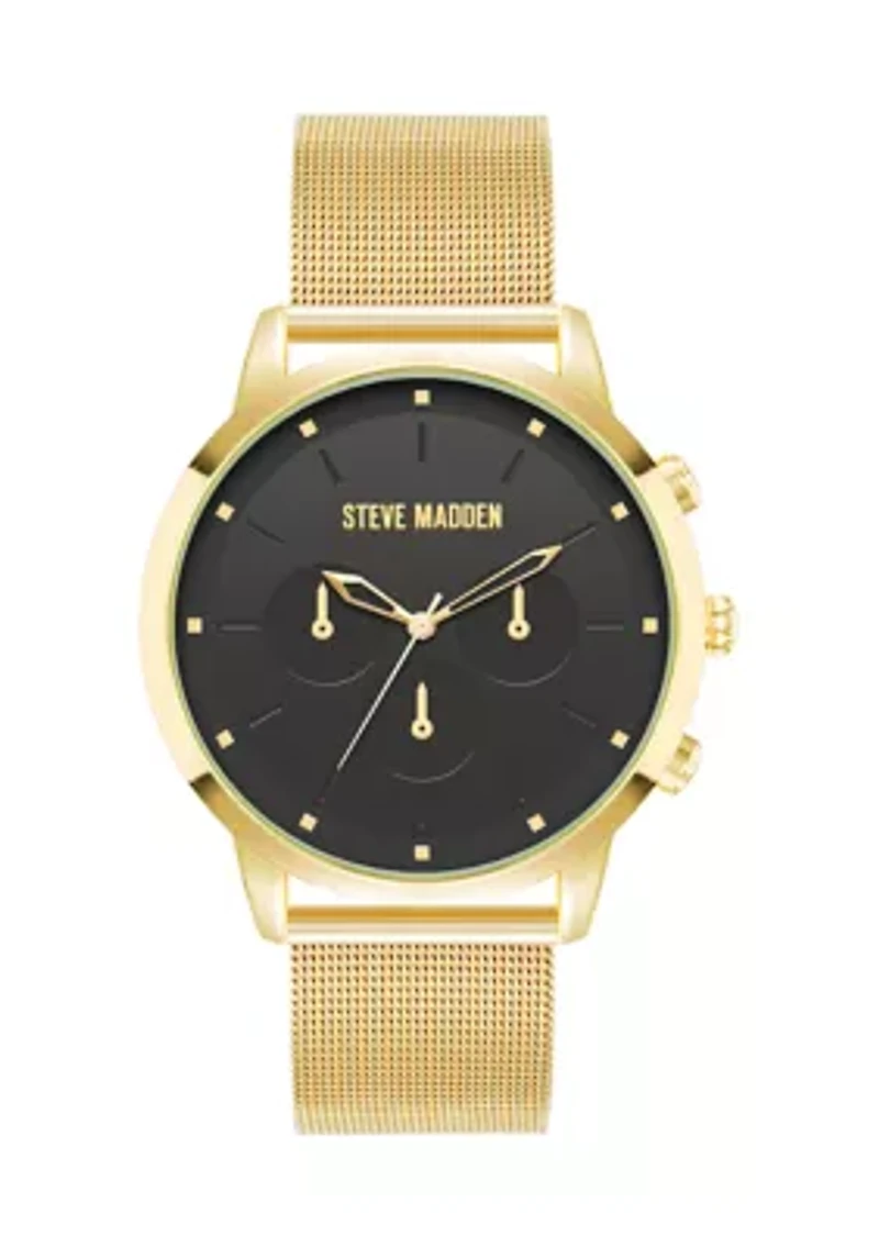 Minimalist Black and Gold Tone Stainless Steel Mesh Watch