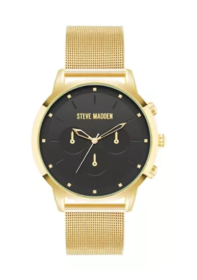 Minimalist Black and Gold Tone Stainless Steel Mesh Watch