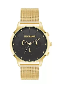 Minimalist Black and Gold Tone Stainless Steel Mesh Watch