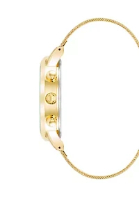 Minimalist Black and Gold Tone Stainless Steel Mesh Watch