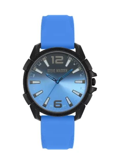 Vibrant Blue Silicone and Black Alloy Metal Watch