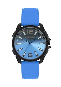 Vibrant Blue Silicone and Black Alloy Metal Watch