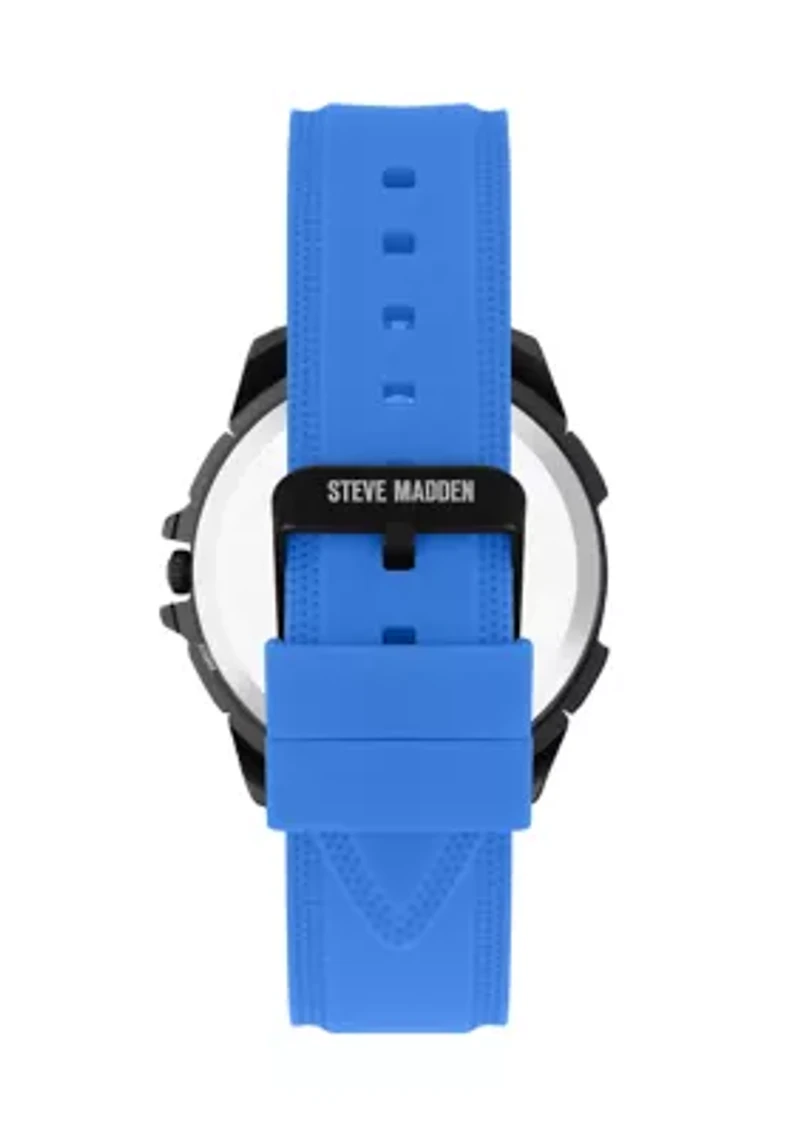 Vibrant Blue Silicone and Black Alloy Metal Watch
