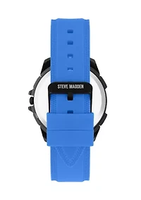 Vibrant Blue Silicone and Black Alloy Metal Watch
