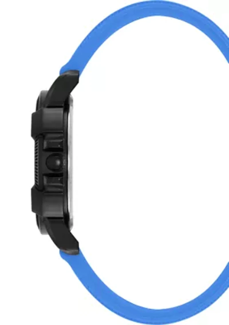 Vibrant Blue Silicone and Black Alloy Metal Watch