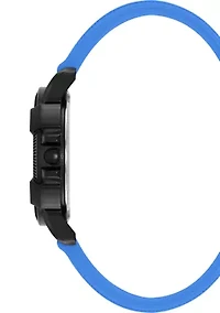 Vibrant Blue Silicone and Black Alloy Metal Watch